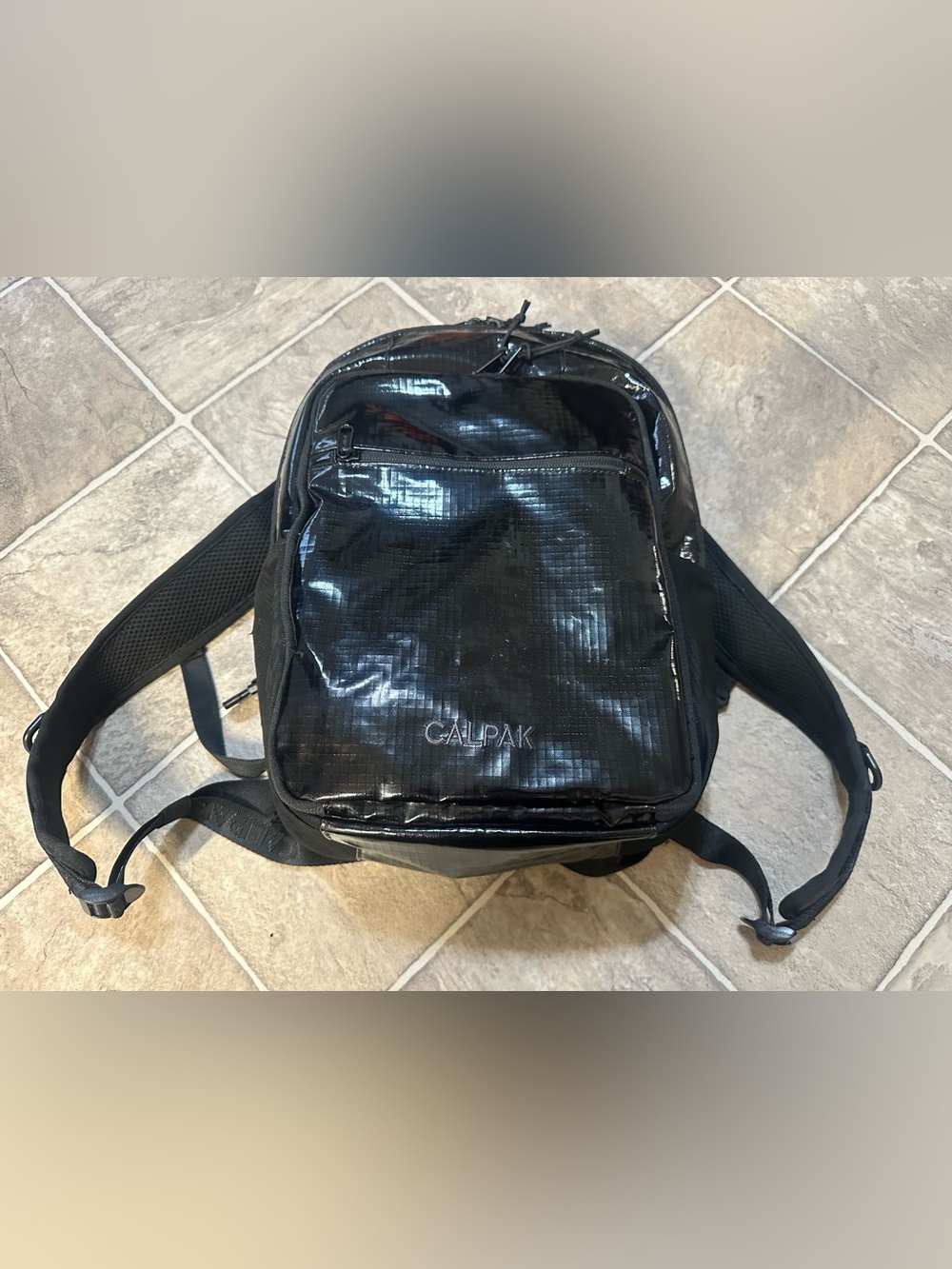 Calpak Black Small Backpack with Front Zipper Pocket